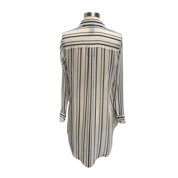 White House Black Market Striped Long Sleeve Sheer Blouse With Extended Tail - Picture 7 of 11